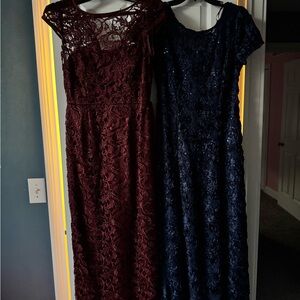 Alex Evenings Burgundy and Navy Lace Maxi Dresses